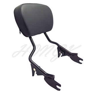 HK MOTO adjustable Gloss Black Backrest Sissy Bar w/Leather pad w/Skull Mounting Plate For ALL YEAR Harley Davidson Touring FLHR- Road King FLHX- Street Glide (NEED DOCKING,SOLD SEPARATELY)