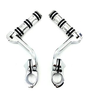 HK Moto- Chrome Foot Pegs w/ 5" Long Angled Adjustable Mount Kit 1.25" For Kawasaki VULCAN/Suzuki BOULEVARD M90/Harley Road King Engine Guard
