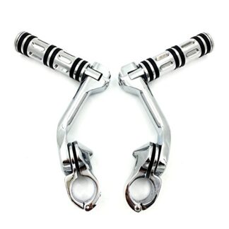 HK Moto- Chrome Foot Pegs w/ 5" Long Angled Adjustable Mount Kit For 1.25" Engine Guard Front Tube (Harley Softail Slim/Ultra Limited/Tri Glide/Wide Glide)