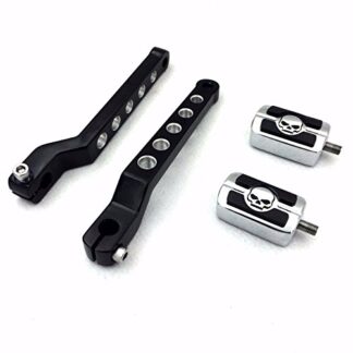 HK Moto- Chrome Skull Silver Circle Cut Heel/Toe Shift Lever with Shifter Footrest Foot Pegs For Harley Davidson 1986-later FL Softail/ 1988-later Touring/ 2008-later Trike