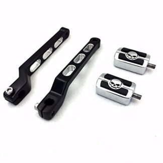 HK Moto- Chrome Skull Silver Cut Edge Heel/Toe Shift Lever with Shifter Footrest Foot Pegs For Harley Davidson 1986-later FL Softail/ 1988-later Touring/ 2008-later Trike