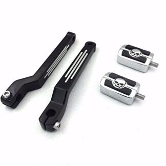 HK Moto- Chrome Skull Silver Groove Cut Heel/Toe Shift Lever with Shifter Footrest Foot Pegs For Harley Davidson 1986-later FL Softail/ 1988-later Touring/ 2008-later Trike