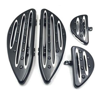 HK Moto- Front Rear Black CNC Deep Cut Driver Passenger Stretched Floorboards For Harley Davidson Touring Electra Glide Classic CVO Anniversary