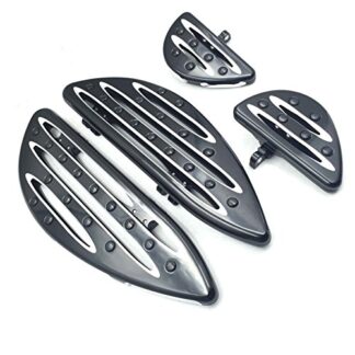 HK Moto- Front Rear Black CNC Deep Cut Driver Passenger Stretched Floorboards For Harley Davidson Touring Road King FLHR /Touring Street Glide CVO /Trike Street Glide