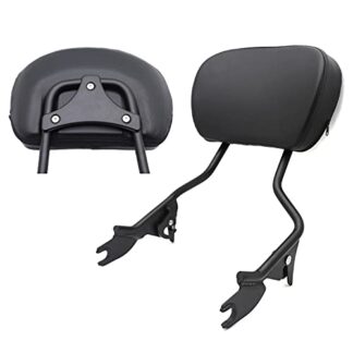 HK- adjustable Flat Black Backrest Sissy Bar w/Leather pad w/Flat Mounting Plate Compatible with ALL YEAR Harley Touring FLHR- Road King FLHX- Street Glide (NEED DOCKING,SOLD SEPARATELY)