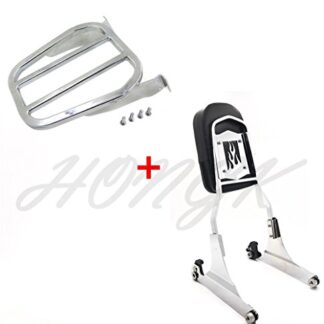 HONGK- Chrome Flame Detachable Sissy Bar Backrest & Luggage Rack Compatible with Harley Softail FLH [B0771HQVGQ]