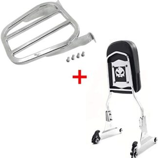 HONGK- Chrome Skull Detachable Sissy Bar Backrest & Luggage Rack Compatible with Harley Softail FLH [B0771MY4V8]