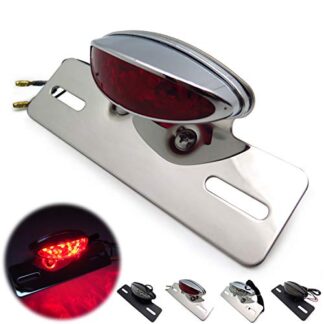 HONGK- Motorcycle Chrome Red Integrated Taillight License Plate Light Fender Eliminator Plate Compatible with Harley   Yamaha Suzuki Kawasaki [B01BI87Y4C]