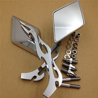 HONGK- Motorcycle Diamond Flame Stem Mirrors Compatible with Harley Davidson Or Metric Bike Chromed [B01CK7GZ7C]