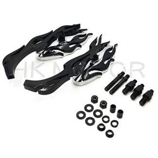 HONGK- Motorcycle Flame Style Rearview Mirror Compatible with Any Cruiser Chopper Custom Black [B01C0SR0PC]