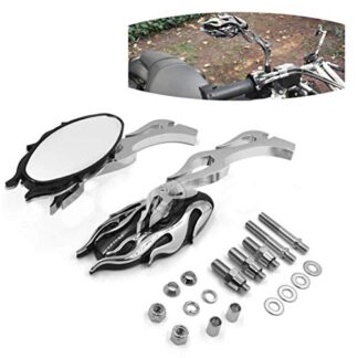 HONGK- Motorcycle Flame style rearview mirror Compatible with any cruiser chopper custom Chrome [B01C0SR16A]