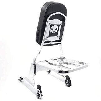 HONGK- Skull Chrome Detachable Sissy Bar Backrest & Luggage Rack Compatible with Harley Softail FLH [B0771FDF54]