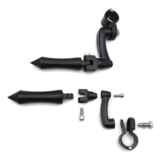 HTT Black 360 Adjustable Peg Mounting Kit Stick For GoldWing VTX1300 Shadow Valkyrie Triumph Equipped w/ 1-1/4 inch (1.25") Front Engine Guard Frame Tube
