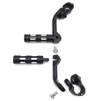 HTT- Black Foot Pegs w/ 5" Long Angled Adjustable Mount Kit 1.25" For GoldWing/Yamaha V-STAR/Suzuki Intruder/Kawasaki Vulcan Engine Guard