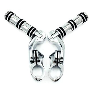 HTT- Chrome Foot Pegs w/ 2.5" Short Angled Adjustable Mount Kit For 1.25" Engine Guard Front Tube (Harley Softail Slim/ Ultra Limited/ Tri Glide/Wide Glide)