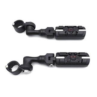 HTT Group Black Short Angled Adjustable Peg Mounting Kit Wing Zombie Footrest For Yamaha V-STAR Roadstar Suzuki Boulevard 1.25" Front Engine Guard Frame Tube