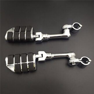 HTT Group Chrome Large Footpegs Long Angled Adjustable Mounting Kit For GoldWing VTX1300 Shadow Valkyrie Triumph Road Glide Ultra FLTRU with 1-1/2 inch (1.5") Front Engine Guard Frame Tube