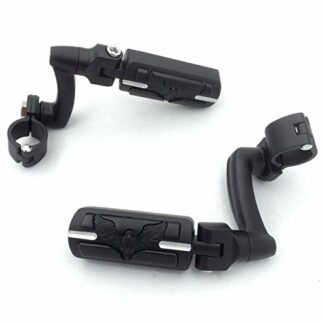 HTT Group Motorcycle Black 360 Adjustable Peg Mounting Kit Eagle Hawk Style Footrest For Yamaha V-STAR Roadstar Suzuki Boulevard with 1 inch (1")25mm Front Engine Guard Frame Tube