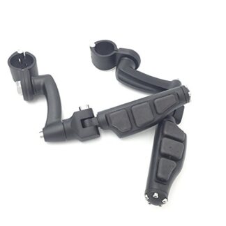 HTT Group Motorcycle Black 360 Adjustable Peg Mounting Kit Flat End Footrest Foot Pegs For Yamaha V-STAR Roadstar Suzuki Boulevard Equipped with 1 inch (1") 25mm Front Engine Guard Frame Tube