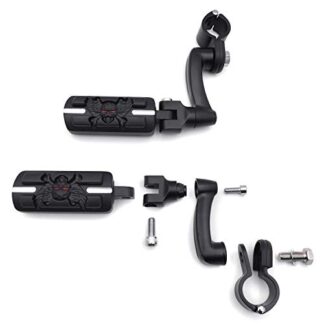 HTT Group Motorcycle Black Adjustable Peg Mounting Kit Wing Zombie Sull Footrest For Yamaha V-STAR Roadstar Suzuki Boulevard Equipped 1-1/4 inch (1.25") Front Engine Guard Frame Tube