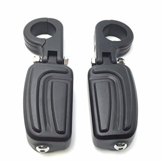 HTT Group Motorcycle Black AirFlow Arrow Foot Rest Foot Pegs with 1 1/2" 1.5 inch Mounting Bracket For Triumph Rocket Yamaha V-STAR Roadstar Suzuki INTRUDER Boulevard M90 M1500 Kawasaki Vulcan