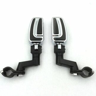 HTT Group Motorcycle Black Chrome AirFlow Foot Rest Foot Pegs with 1" 1 inch Mounting Bracket For Harley Davidson Softail Dyna Glide Road King Sportster 883 1200 CVO Street Glide Fat Boy Iron