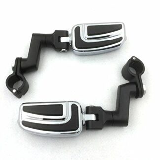 HTT Group Motorcycle Black Chrome Highway AirFlow Foot Rest Foot Pegs with 1" 1 inch Mounting Bracket For GL1800 GL1500 GL1100 GL1200 VT750 Shadow VT750C ACE VT1100 VTX1300 1800
