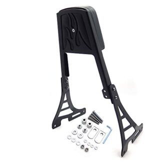 HTT Group Motorcycle Black Flame Fire Style Backrest Sissy Bar with Leather Pad For Harley Davidson Sportster Xl883C XL883R XL1200R XL1200C XL1200S XLH883 XLH1200