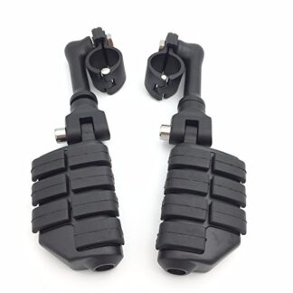 HTT Group Motorcycle Black Long Angled Adjustable Dually Highway P-Clamps Large Footpeg Footrest For Yamaha V-STAR Roadstar Suzuki Boulevard with 1.5" Front Engine Guard Frame Tube