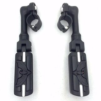 HTT Group Motorcycle Black Long Angled Adjustable Peg Mounting Kit Eagle Style Footrest For Yamaha V-STAR Roadstar Suzuki Boulevard 1 inch (1")25mm Front Engine Guard Frame Tube