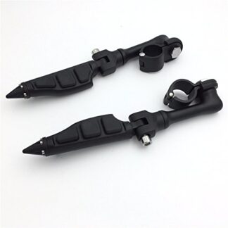HTT Group Motorcycle Black Long Angled Adjustable Peg Mounting Kit Stiletto Shape Foot Peg For GoldWing VTX1300 Shadow Valkyrie Triumph Rocket with 1.5" Front Engine Guard Frame Tube