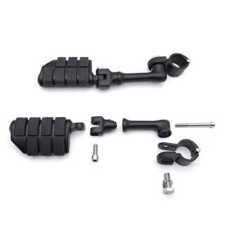 HTT Group Motorcycle Black Long Angled Large Footpegs Mounting Kit For GoldWing VTX1300 Shadow Valkyrie Triumph Road Glide Ultra FLTRU 1-1/4 inch (1.25") Front Engine Guard Frame Tube