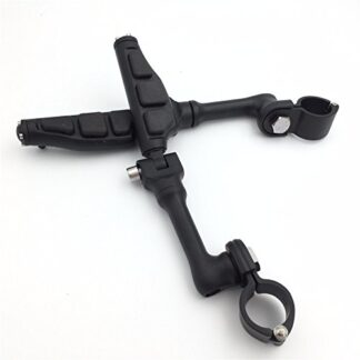 HTT Group Motorcycle Black Long Angled Peg Mounting Kit with Flat End Foot Peg Footrest For Bike with 1 inch (1") 25mm Front Engine Guard Frame Tube Iron 883 XL883N Electra Glide Ultra Road King