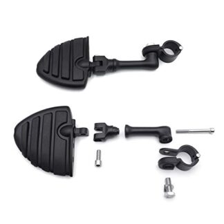 HTT Group Motorcycle Black Long Angled Peg Mounting Kit with U Shape Footpeg Footrest For 1-1/4 inch (1.25") Front Engine Guard Frame Tube Iron 883 XL883N Electra Glide Ultra Road King FLHR