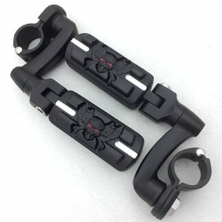 HTT Group Motorcycle Black Peg Mounting Kit Wing Zombie Sull Foot Peg For Bike Equipped 1-1/2 inch (1.5") Front Engine Guard Frame Tube Iron 883 XL883N Electra Glide Ultra Road King FLHR