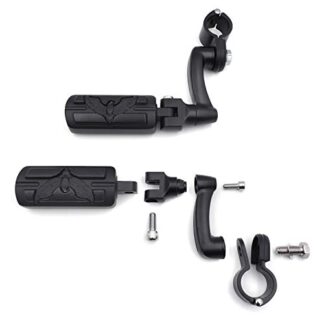 HTT Group Motorcycle Black Peg Mounting Kit with Eagle Hawk Foot Peg For Bike Equipped with 1-1/4 inch (1.25") Front Engine Guard Frame Tube Iron 883 XL883N Electra Glide Ultra Road King FLHR