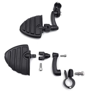 HTT Group Motorcycle Black Peg Mounting Kit with U Shape Foot Peg Footrest For Bike Equipped with 1-1/4 inch (1.25") Front Engine Guard Frame Tube Iron 883 XL883N Electra Glide Ultra Road King FLHR