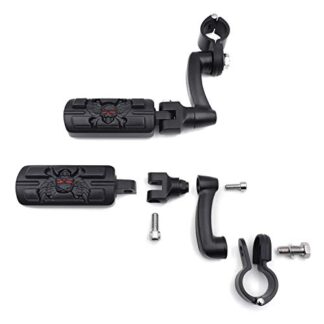 HTT Group Motorcycle Black Peg Mounting Kit with Wing Zombie Sull Foot Peg For Bike Equipped with 1-1/4 inch (1.25") Front Engine Guard Frame Tube Iron 883 XL883N Electra Glide Ultra Road King FLHR