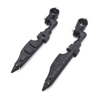 HTT Group Motorcycle Black Peg Short Angled Mounting Kit with Stiletto Shape Foot Peg Footrest For 1-1/4 inch (1.25") Front Engine Guard Frame Tube Iron 883 XL883N Electra Glide Ultra Road King FLHR