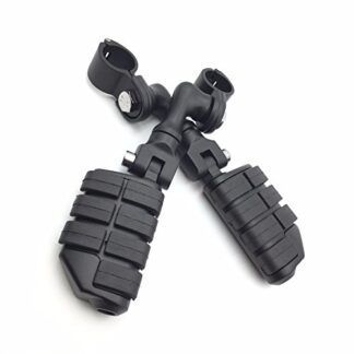 HTT Group Motorcycle Black Short Adjustable Dually Highway P-Clamps Large Footpeg Footrest For Harley Sportster 883 1200 Street Bob Softail CVO with 1-1/2 inch (1.5") Front Engine Guard