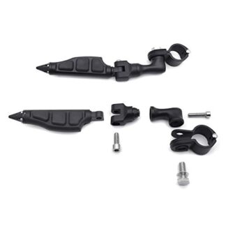 HTT Group Motorcycle Black Short Angle Adjustabl Mounting Kit Stiletto Shape Foot Peg For GoldWing VTX1300 Shadow Valkyrie Triumph Rocket with 1-1/4 inch (1.25") Front Engine Guard Frame Tube