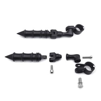 HTT Group Motorcycle Black Short Angled Adjustable Peg Mounting Kit Bamboo Style Foot Peg Footrest Harley Davidson Sportster 883 1200 Street Bob Softail CVO with 1 1/4 inch Front Engine Guard