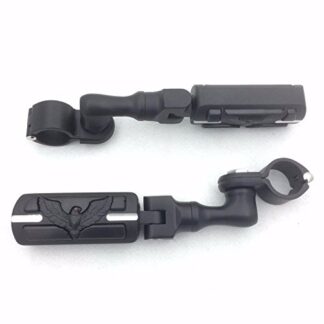 HTT Group Motorcycle Black Short Angled Adjustable Peg Mounting Kit Eagle Style Footrest For Yamaha V-STAR Roadstar Suzuki Boulevard 1-1/2 inch (1.5") Front Engine Guard Frame Tube