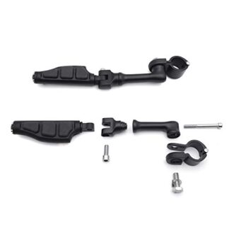 HTT Group Motorcycle Black Short Angled Adjustable Peg Mounting Kit Flat End Footrest Foot Pegs For Yamaha V-STAR Roadstar Suzuki Boulevard with 1-1/4 inch (1.25") Front Engine Guard Frame Tube
