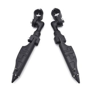 HTT Group Motorcycle Black Short Angled Adjustable Peg Mounting Kit Stiletto Shape Footrest Foot Pegs For Yamaha V-STAR Roadstar Suzuki Boulevard 1-1/4 inch (1.25") Front Engine Guard Frame Tube