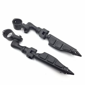 HTT Group Motorcycle Black Short Angled Adjustable Peg Mounting Kit Stiletto Shape Footrest For Yamaha V-STAR Roadstar Suzuki Boulevard with 1-1/2 inch (1.5") Front Engine Guard Frame Tube