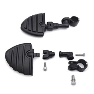 HTT Group Motorcycle Black Short Angled Adjustable Peg Mounting Kit U Shape Footrest Foot Pegs For Yamaha V-STAR Roadstar Suzuki Boulevard with 1.25" Front Engine Guard Frame Tube