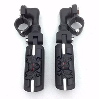 HTT Group Motorcycle Black Short Angled Adjustable Peg Mounting Kit Wing Zombie Foot Peg For GoldWing VTX1300 Shadow Valkyrie Triumph 1-1/2 inch (1.5") Front Engine Guard Frame Tube