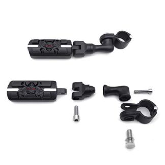 HTT Group Motorcycle Black Short Angled Adjustable Peg Mounting Kit Wing Zombie Foot Peg GoldWing VTX1300 Shadow Valkyrie Triumph 1-1/4 inch (1.25") Front Engine Guard Frame Tube