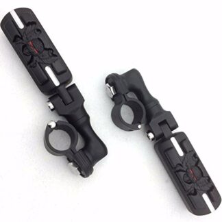 HTT Group Motorcycle Black Short Angled Adjustable Peg Mounting Kit Zombie Footrest For Yamaha V-STAR Roadstar Suzuki Boulevard 1-1/2 inch (1.5") Front Engine Guard Frame Tube